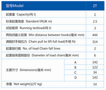 全不銹鋼手拉葫蘆2噸參數